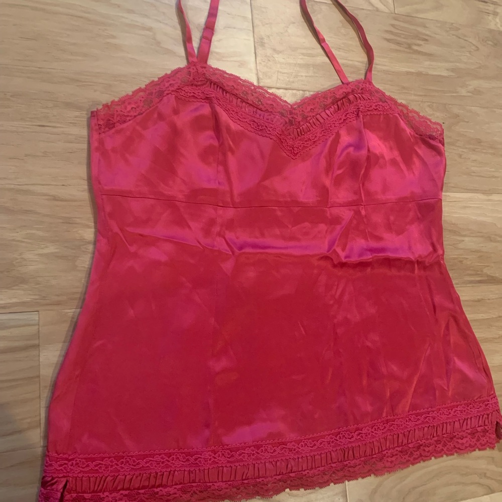 White House Black Market Pink Cami Size Medium With Lace and Rouched back